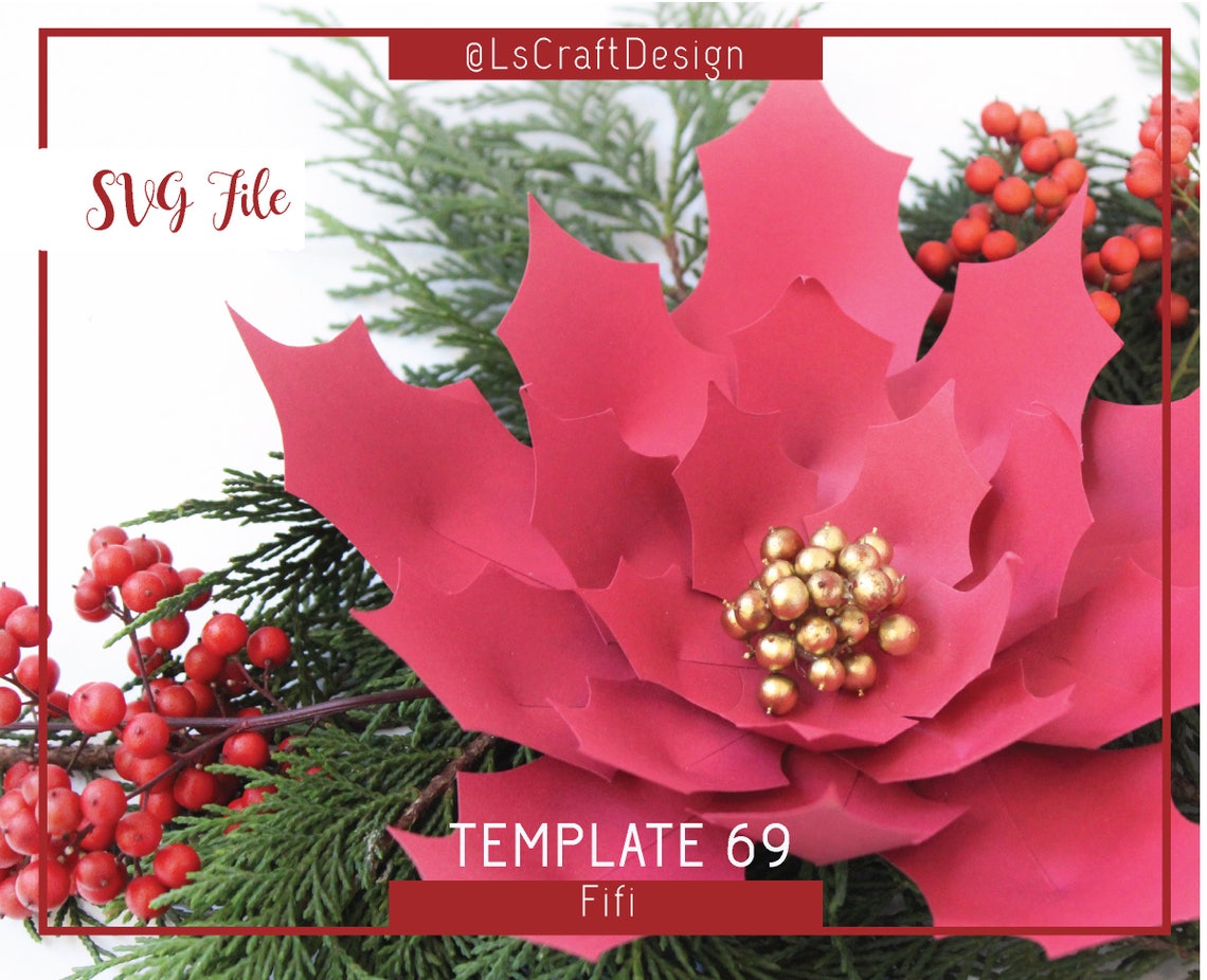 Christmas Poinsettia Paper Flower SVG Template, Cricut Silhouette (Digital Download) - image 3