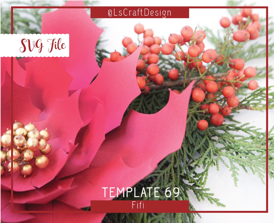 Christmas Poinsettia Paper Flower SVG Template, Cricut Silhouette (Digital Download) - image 4
