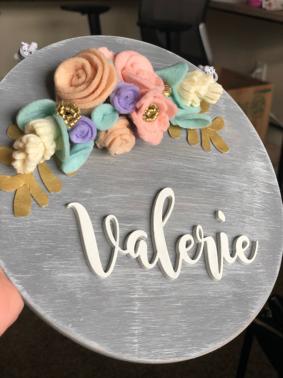 Custom Felt Flower Name Sign, Laser Cut Wood Nursery Decor - image 3