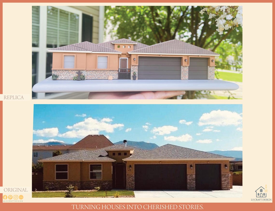 Custom First Home Portrait, 3D Wooden Miniature House Replica - image 4