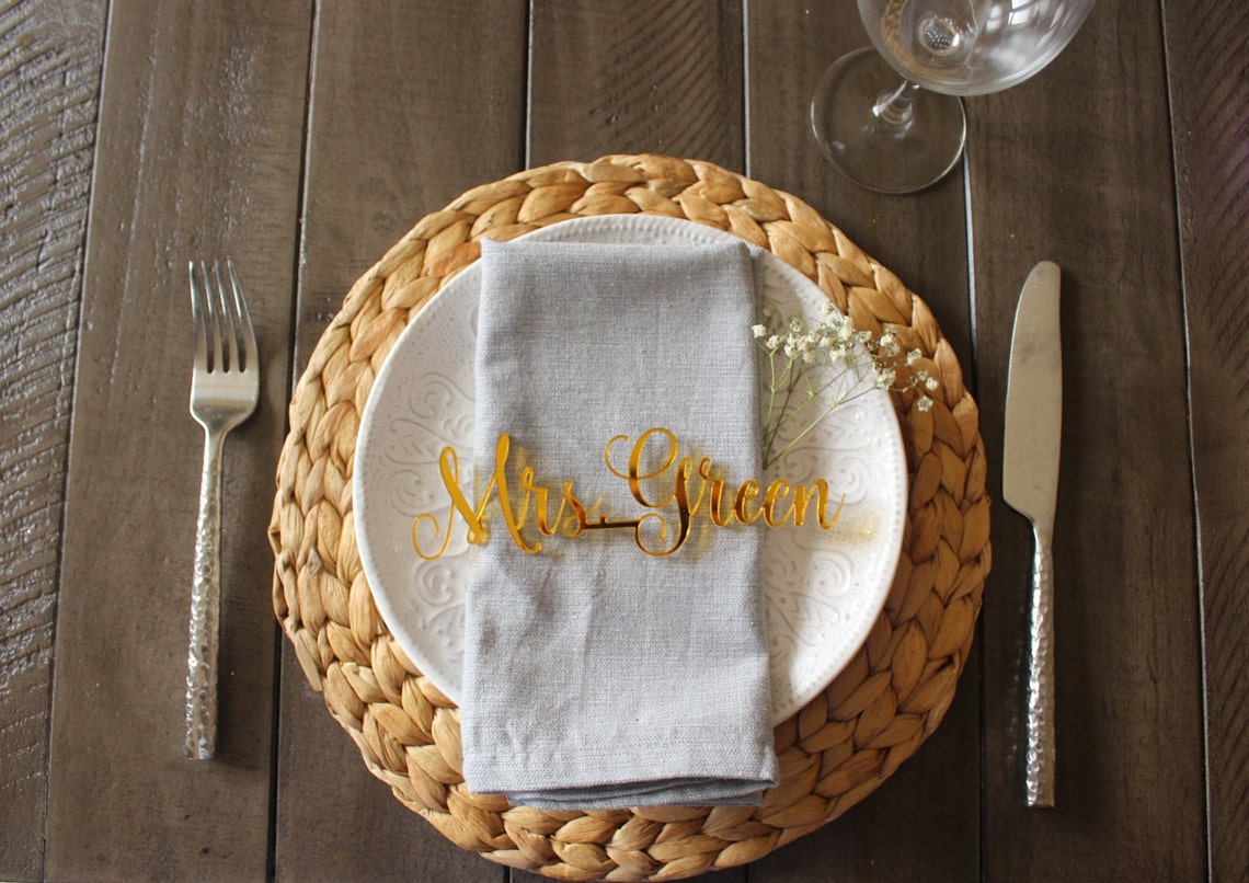 Custom Gold Mirror Acrylic Place Cards, Laser Cut Wedding Guest Names - image 3