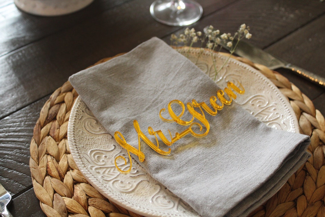 Custom Gold Mirror Acrylic Place Cards, Laser Cut Wedding Guest Names - image 4