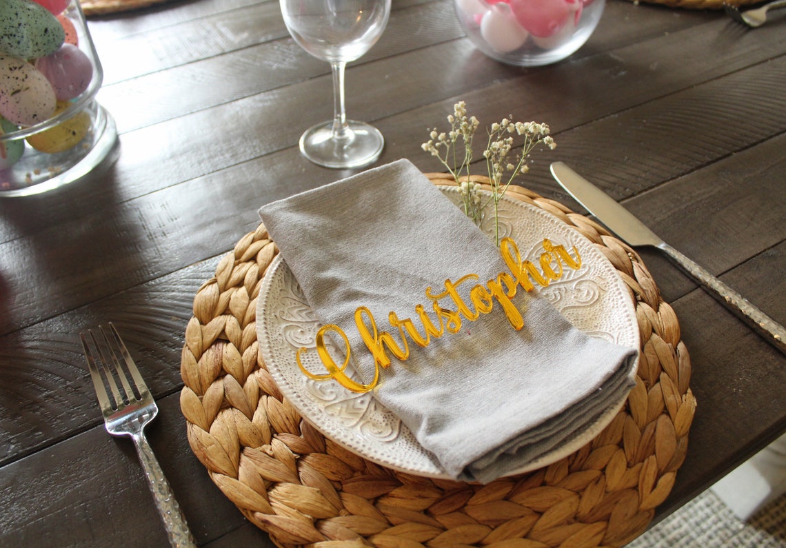 Custom Gold Mirror Acrylic Place Cards, Laser Cut Wedding Guest Names - image 5