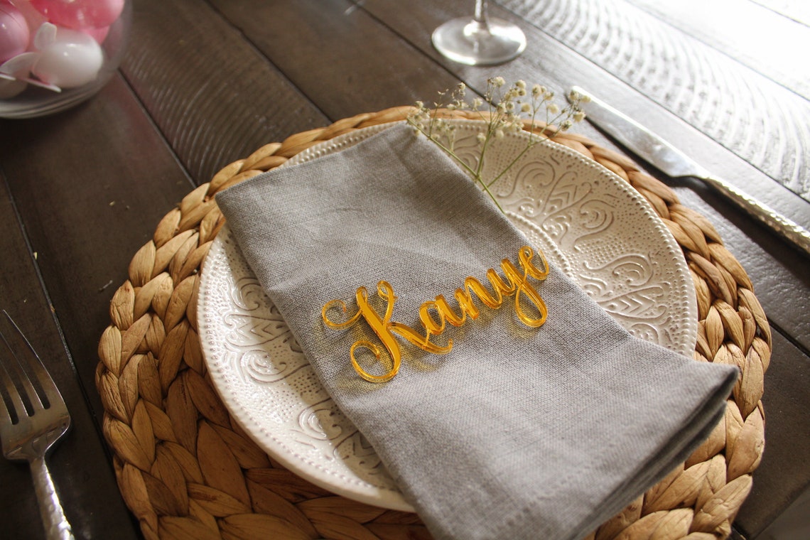 Custom Gold Mirror Acrylic Place Cards, Laser Cut Wedding Guest Names - image 6