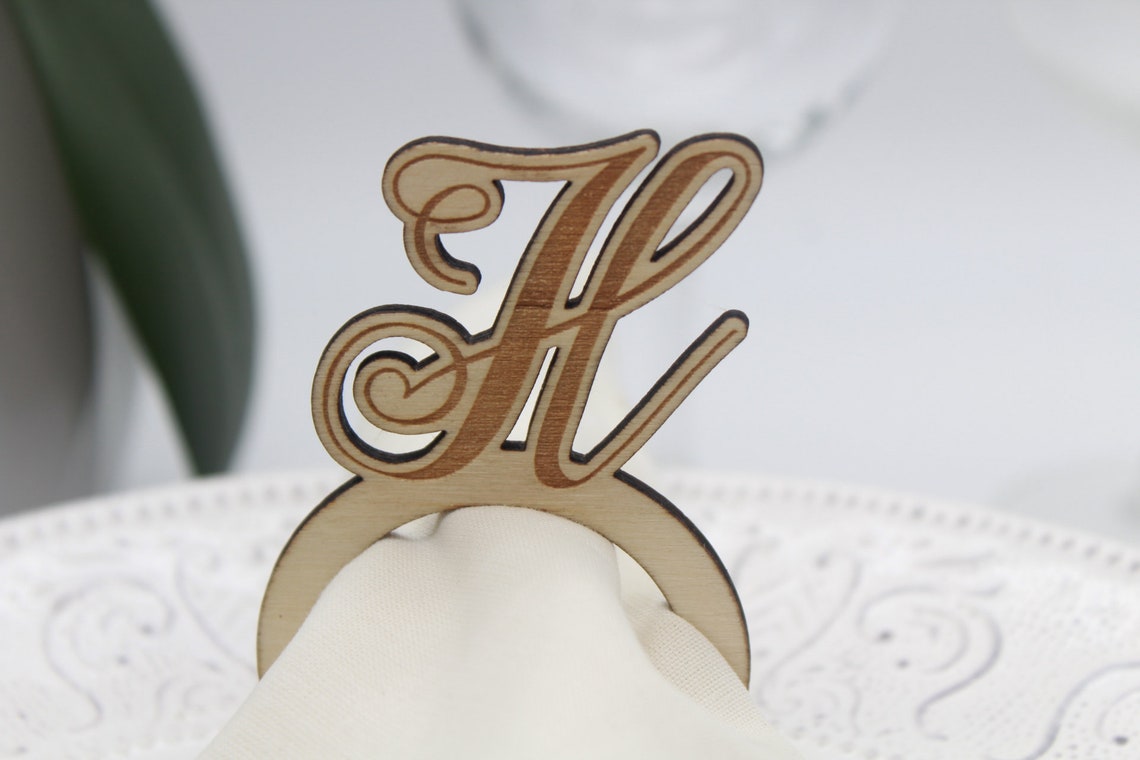 Custom Laser Cut Wood Napkin Rings, House or Initials, Set of 4-12 - image 5