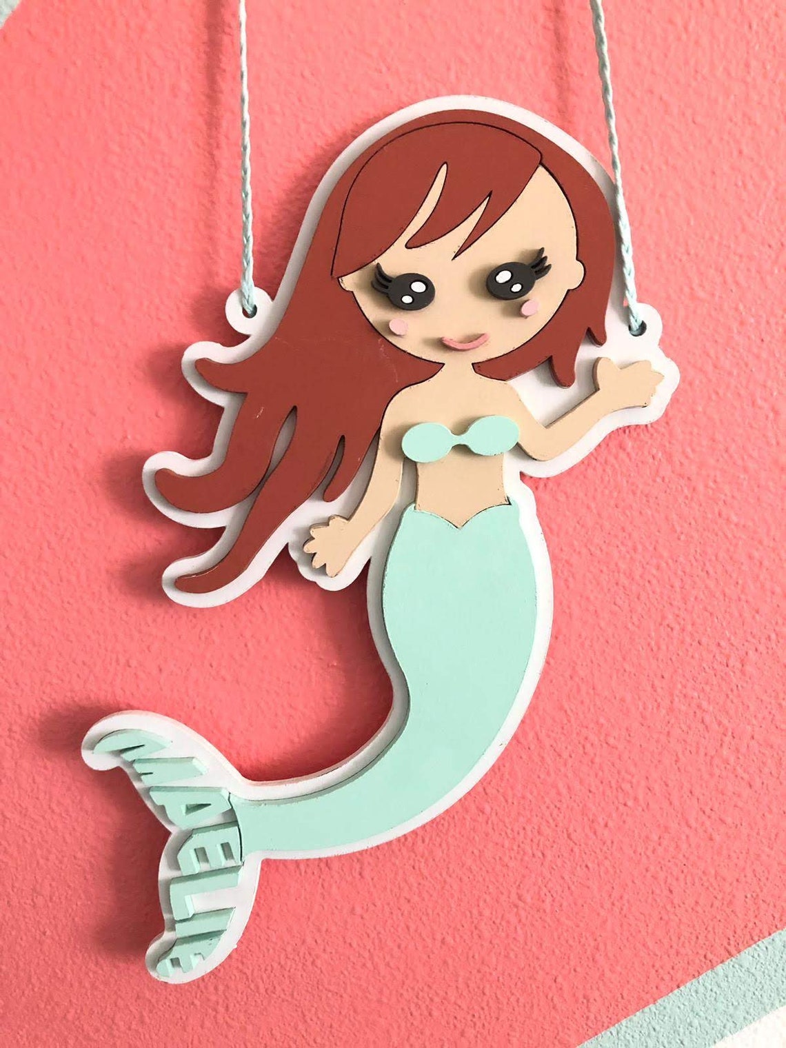 Custom Mermaid Name Sign, Laser Cut Wood, Nursery Decor - image 4