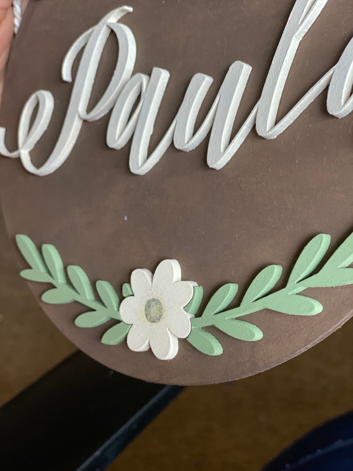 Custom Nursery Wood Name Sign, Round Floral Decor - image 4