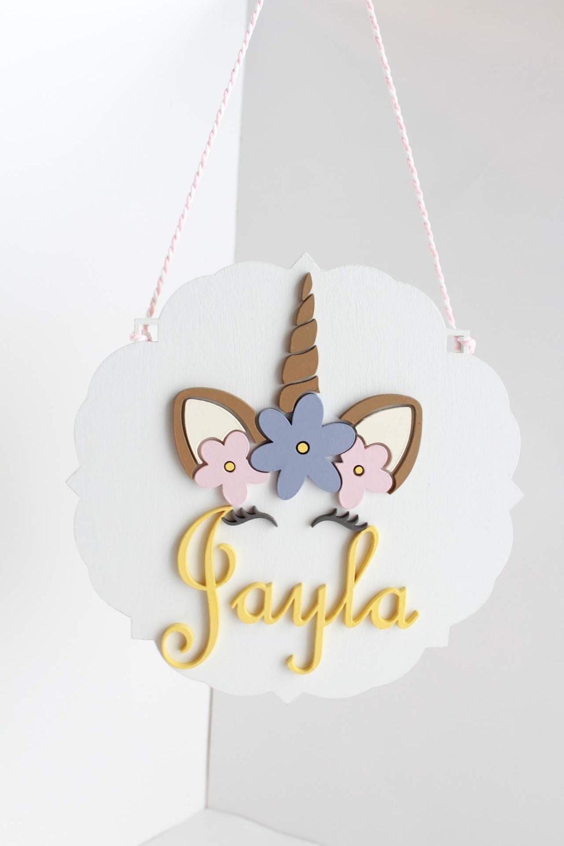 Custom Unicorn Name Sign, 3D Laser Cut Wood, Nursery Decor - image 3