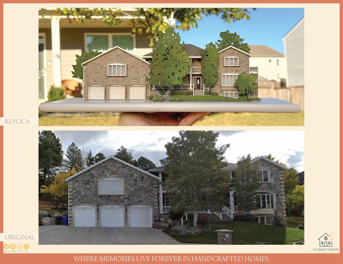 Custom Wooden Home Replica, Personalized Architecture Art - image 3