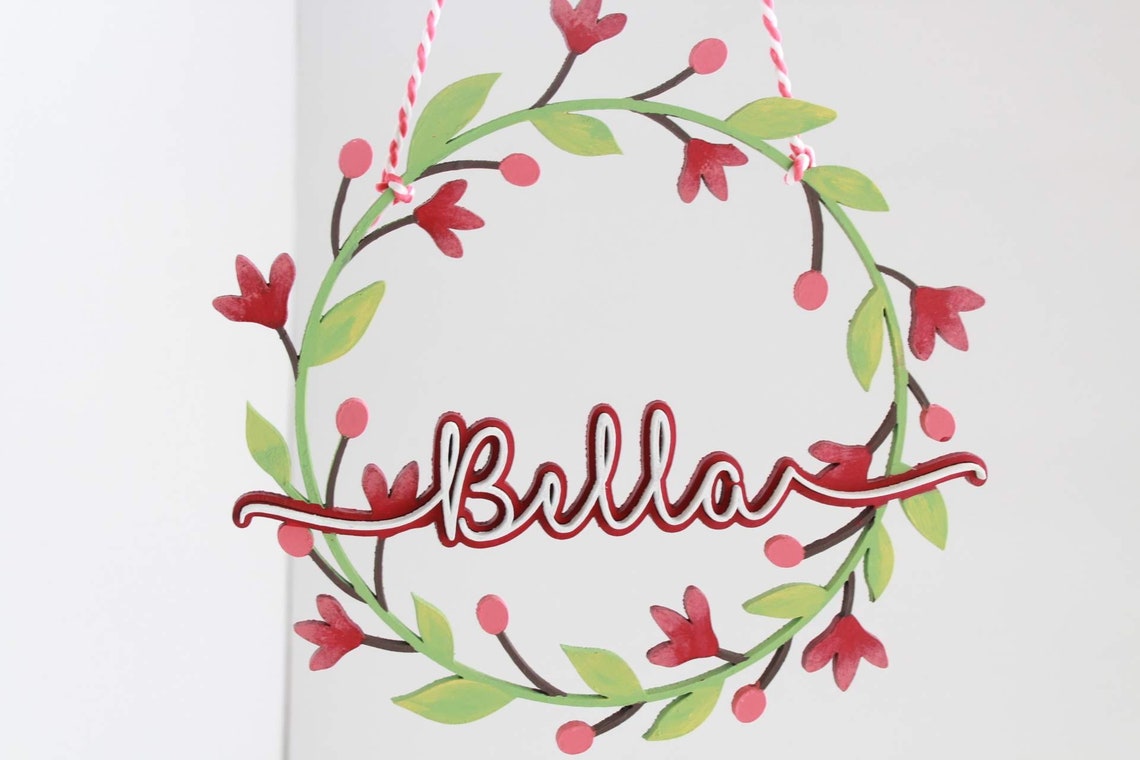 Flower Custom Wooden Name Sign, Laser Cut Nursery Decor - image 3