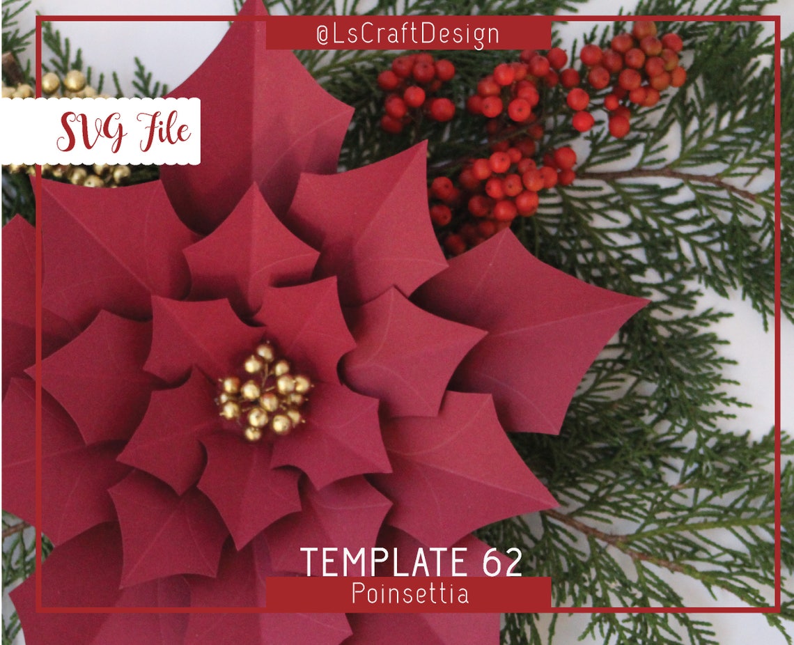 Paper Poinsettia Flower SVG Template, Christmas Decor (Digital Download) - image 3