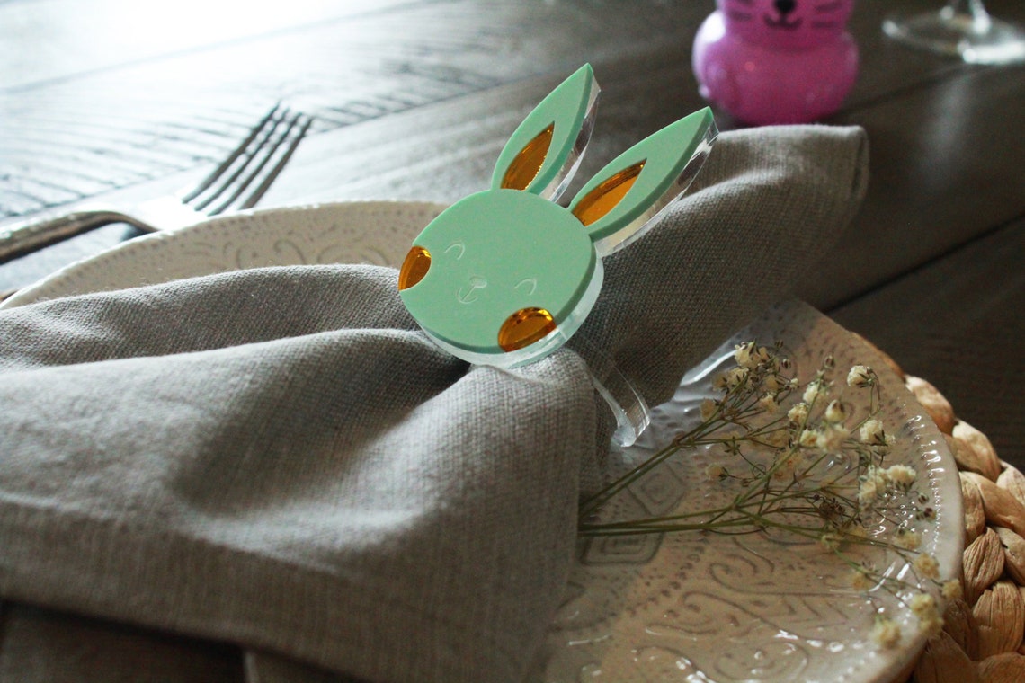 Pastel Easter Bunny Acrylic Napkin Rings, Table Decoration - image 3