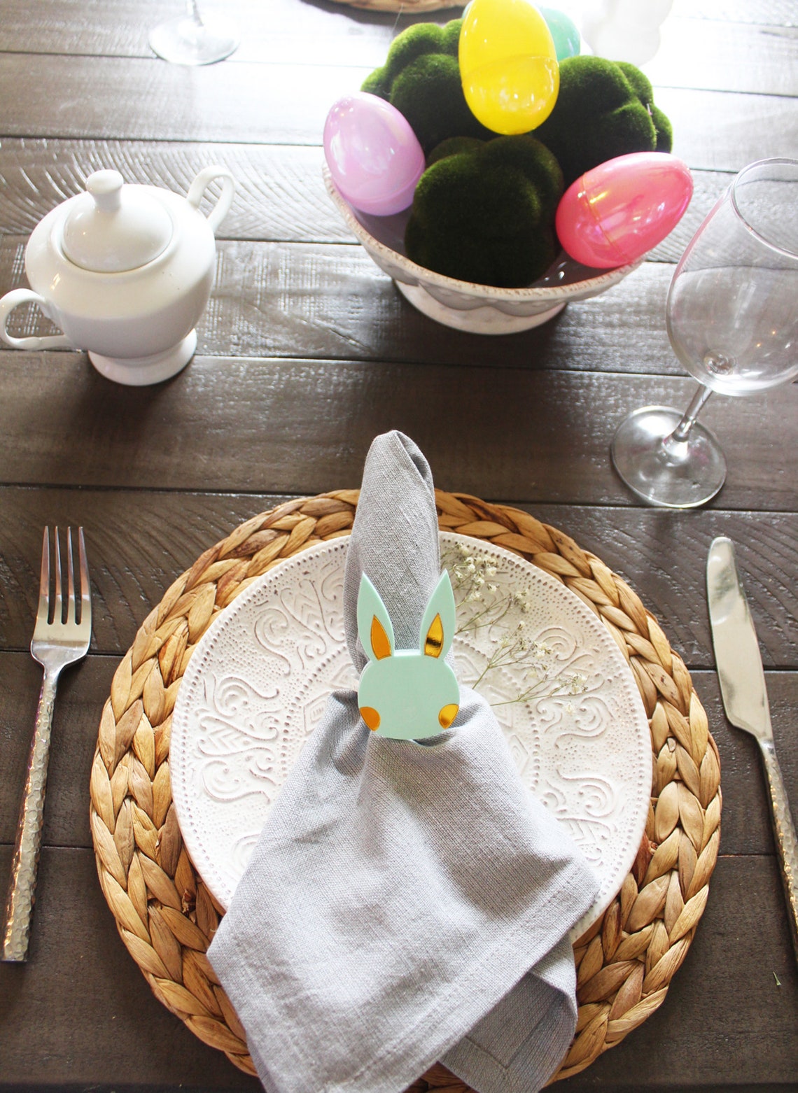 Pastel Easter Bunny Acrylic Napkin Rings, Table Decoration - image 4