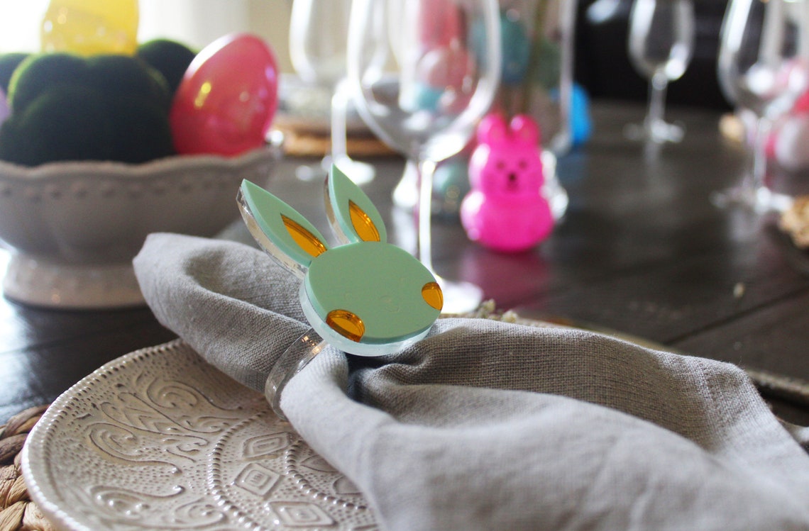 Pastel Easter Bunny Acrylic Napkin Rings, Table Decoration - image 6