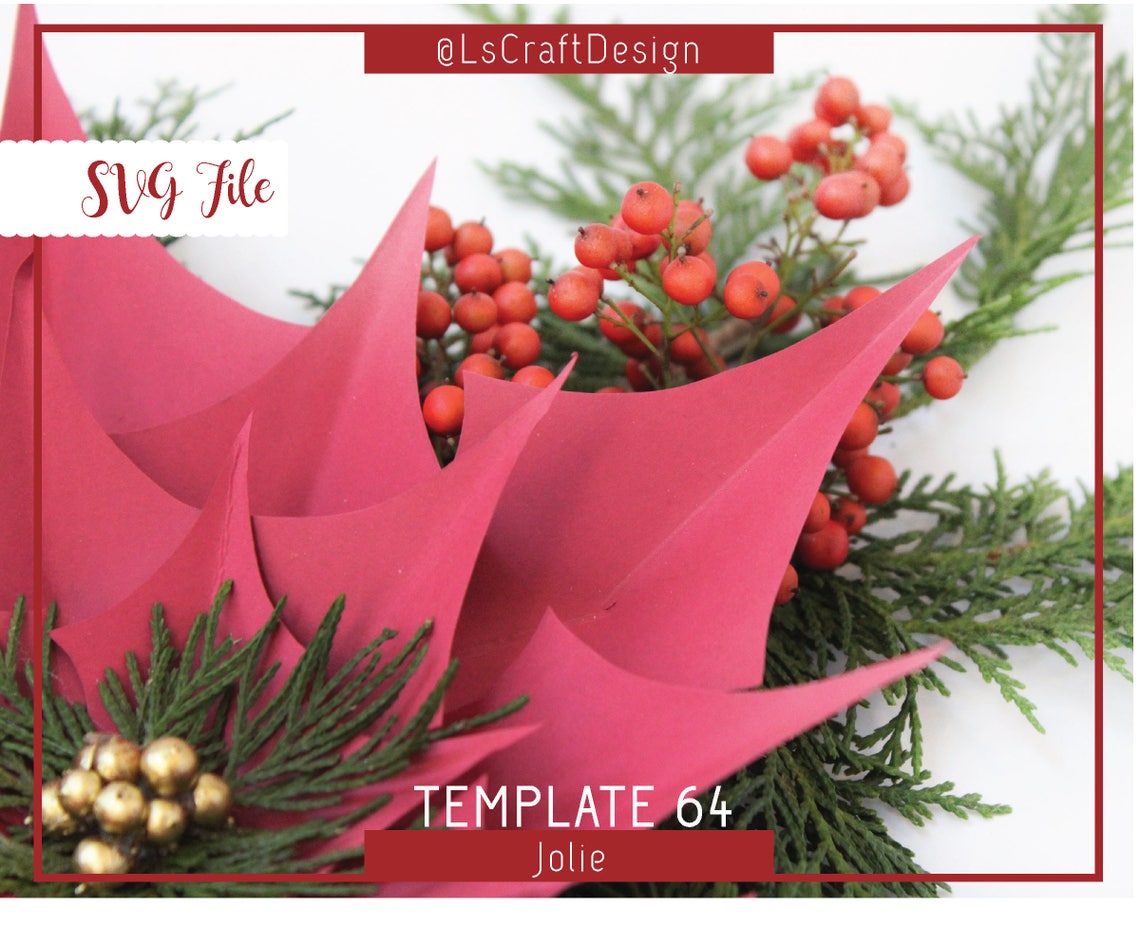SVG Paper Poinsettia Flower Template, Christmas Decor (Digital Download) - image 3