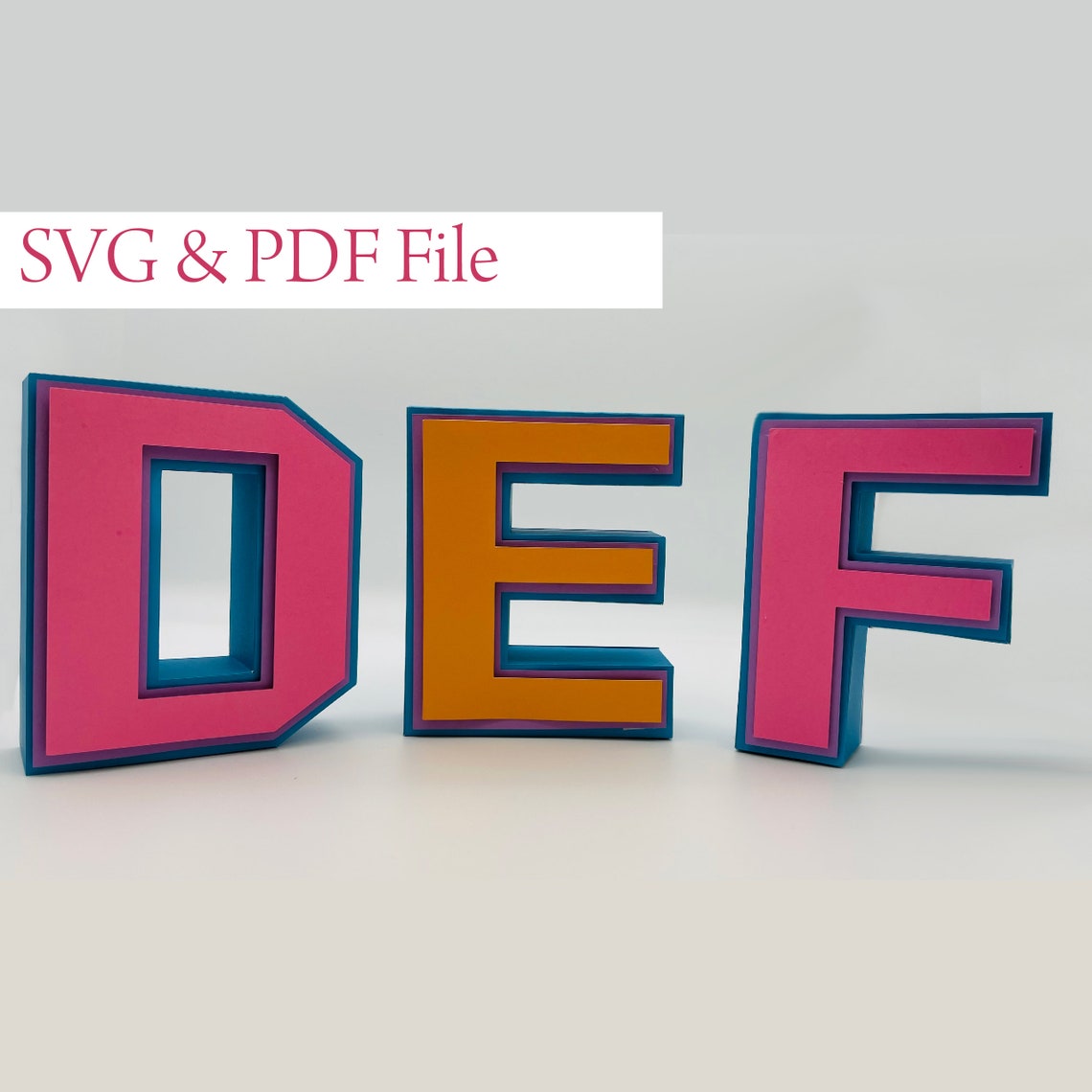 3D Alphabet Letters A-Z, SVG & PDF Templates