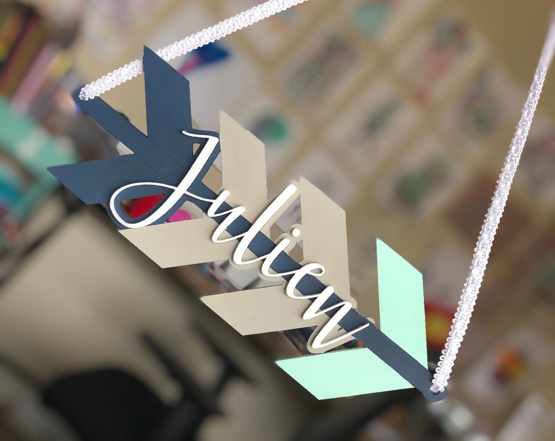 Arrow Custom Wood Name Sign, Nursery Decor, Laser Cut 3D Sign - image 1