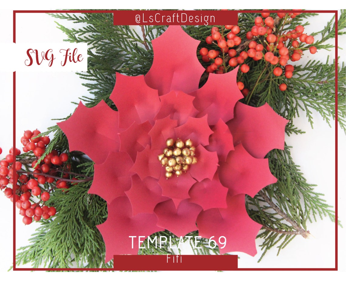 Christmas Poinsettia Paper Flower SVG Template, Cricut Silhouette (Digital Download) - image 1