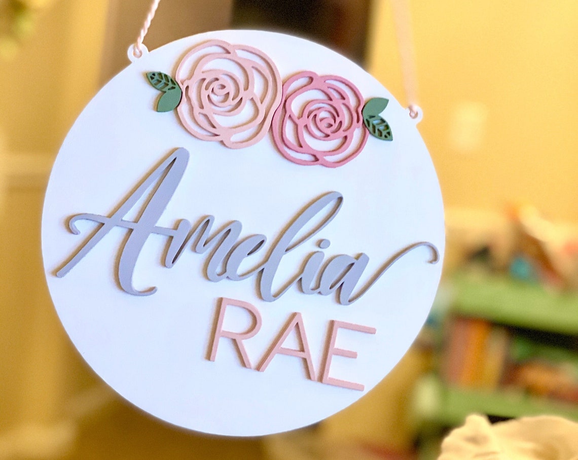 Custom Floral Wood Name Sign, Baby Nursery Decor, Maternity Photo Prop - image 1