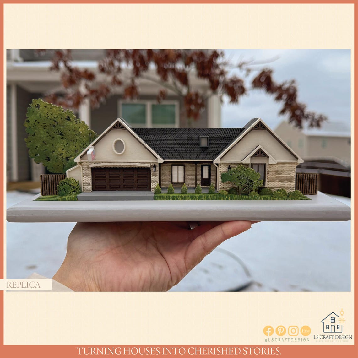 Custom Handmade Wooden House Replica, Personalized Home Portrait Art