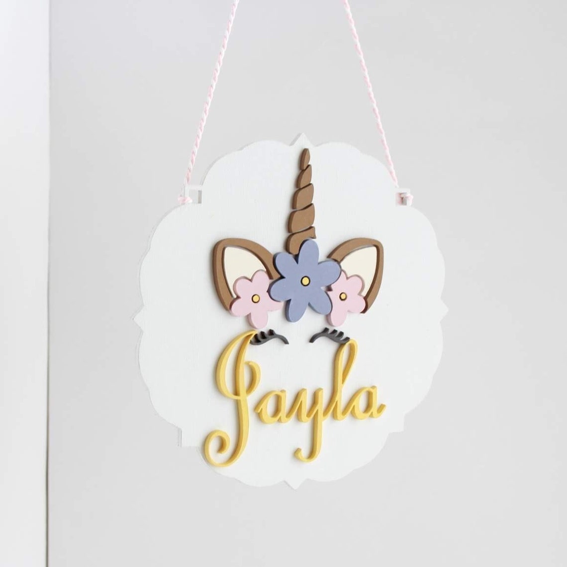 Custom Unicorn Name Sign, 3D Laser Cut Wood, Nursery Decor - image 1