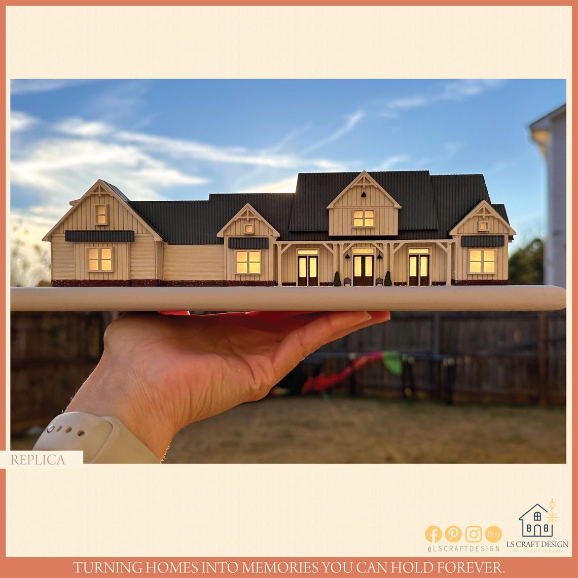 Custom Wooden House Miniature, House Replica, Family Keepsake