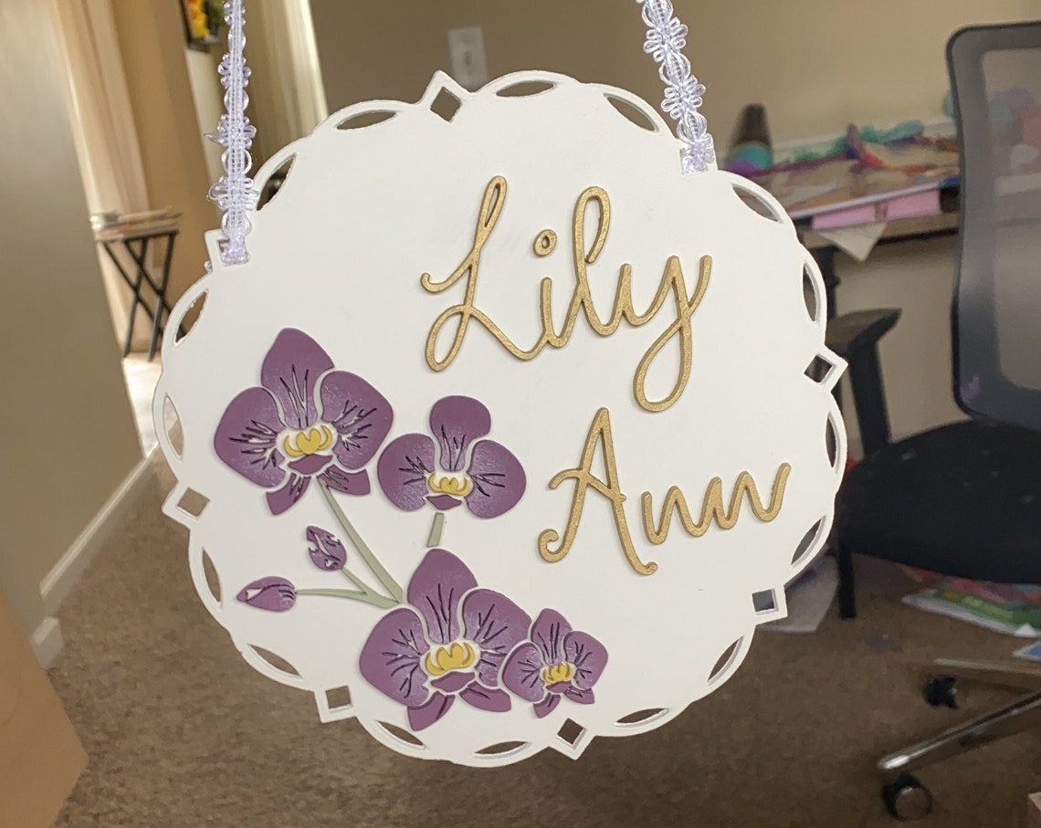 Custom Wooden Name Sign, Laser Cut Floral Nursery Decor - image 1