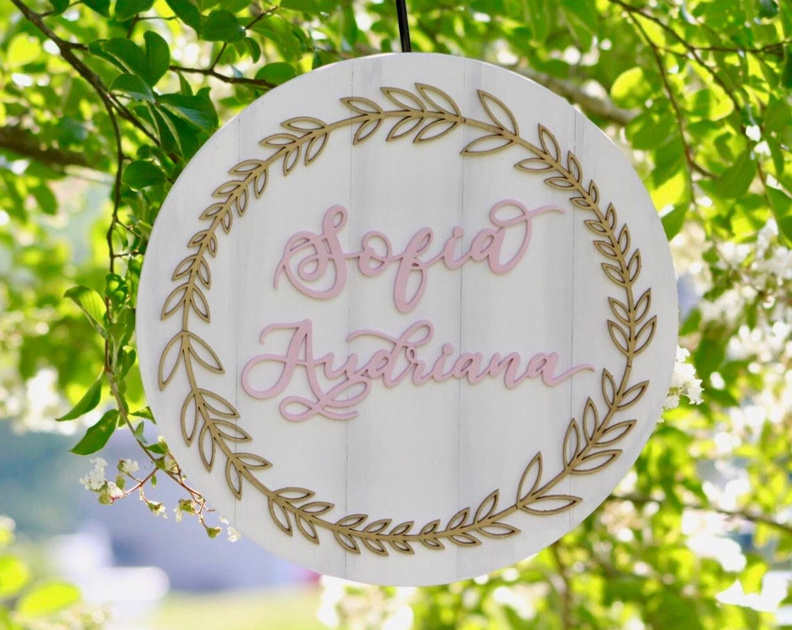 Flower Custom Wooden Name Sign, Laser Cut Nursery Decor, Photo Prop - image 1
