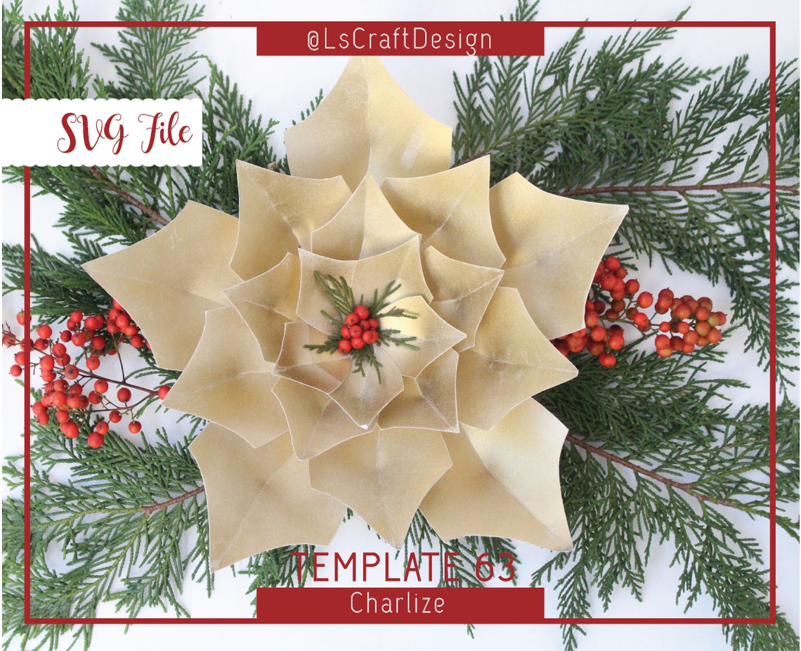Giant Paper Poinsettia Flower SVG Template, Christmas Decor (Digital Download) - image 1