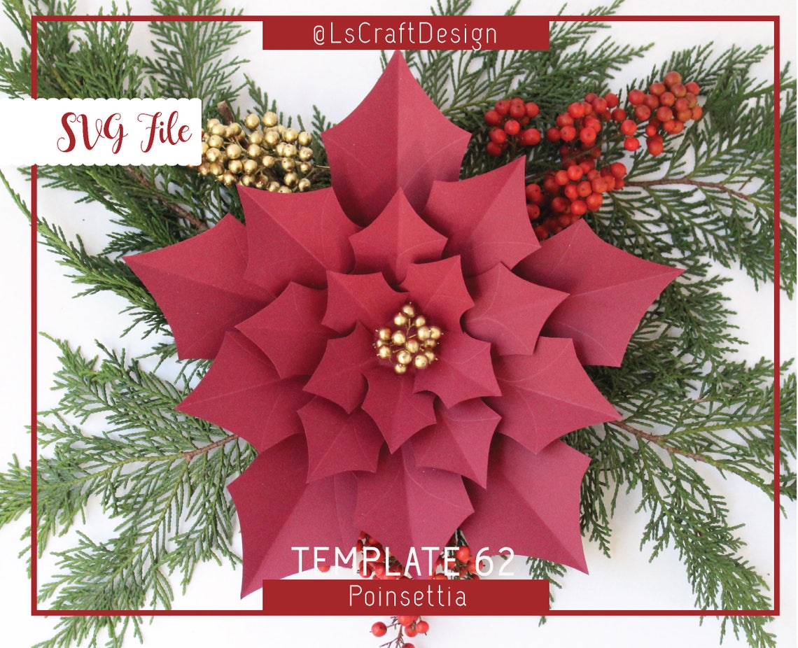 Paper Poinsettia Flower SVG Template, Christmas Decor (Digital Download) - image 1