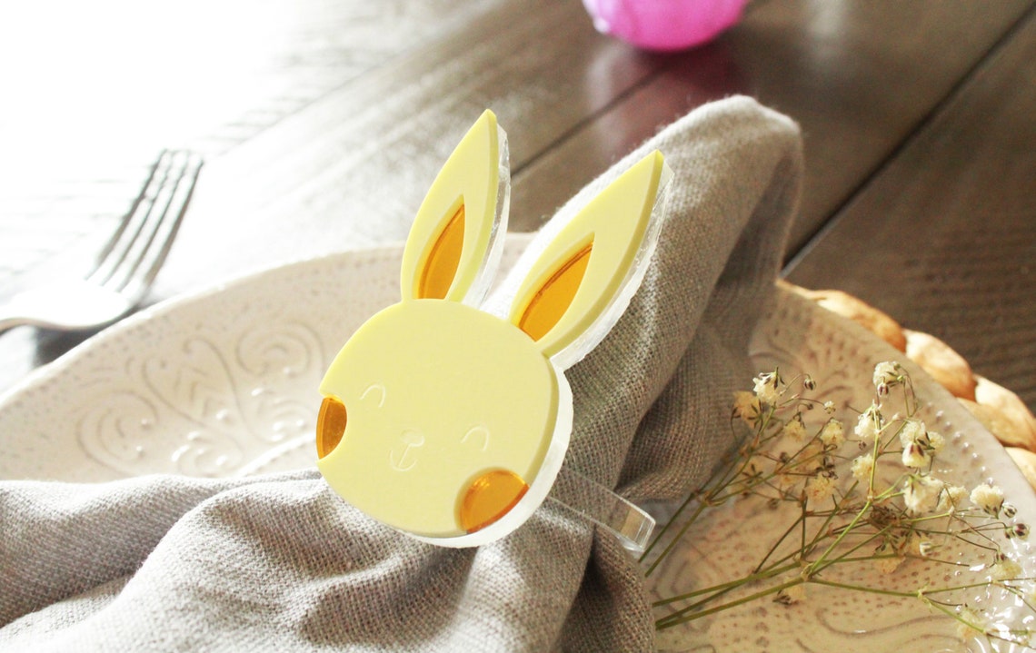 Pastel Easter Bunny Acrylic Napkin Rings, Table Decoration - image 1