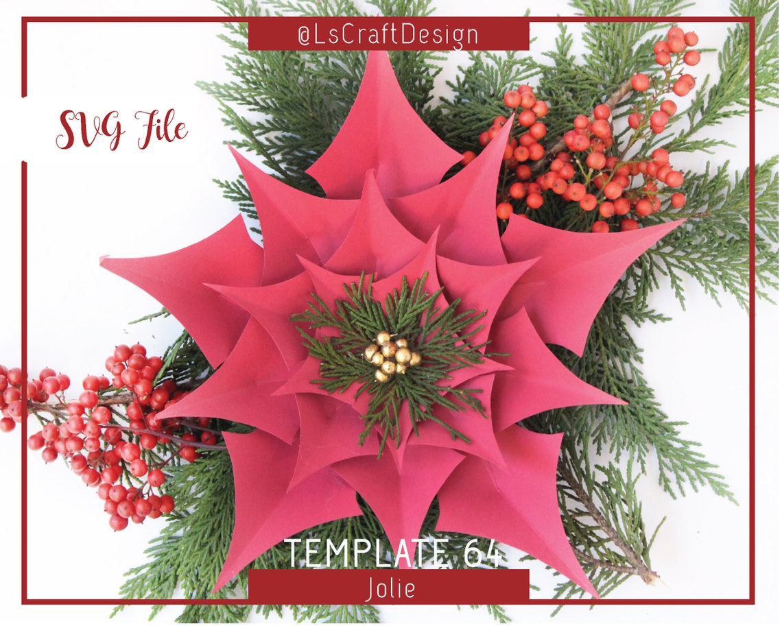 SVG Paper Poinsettia Flower Template, Christmas Decor (Digital Download) - image 1
